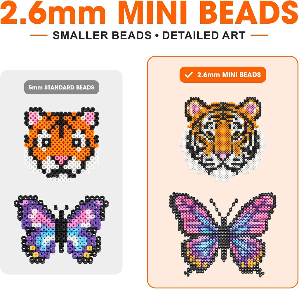 24,000 Mini Fuse Beads Kit - Tiny 2.6mm, 48 Colors, 5 Pegboards, Pixel Art