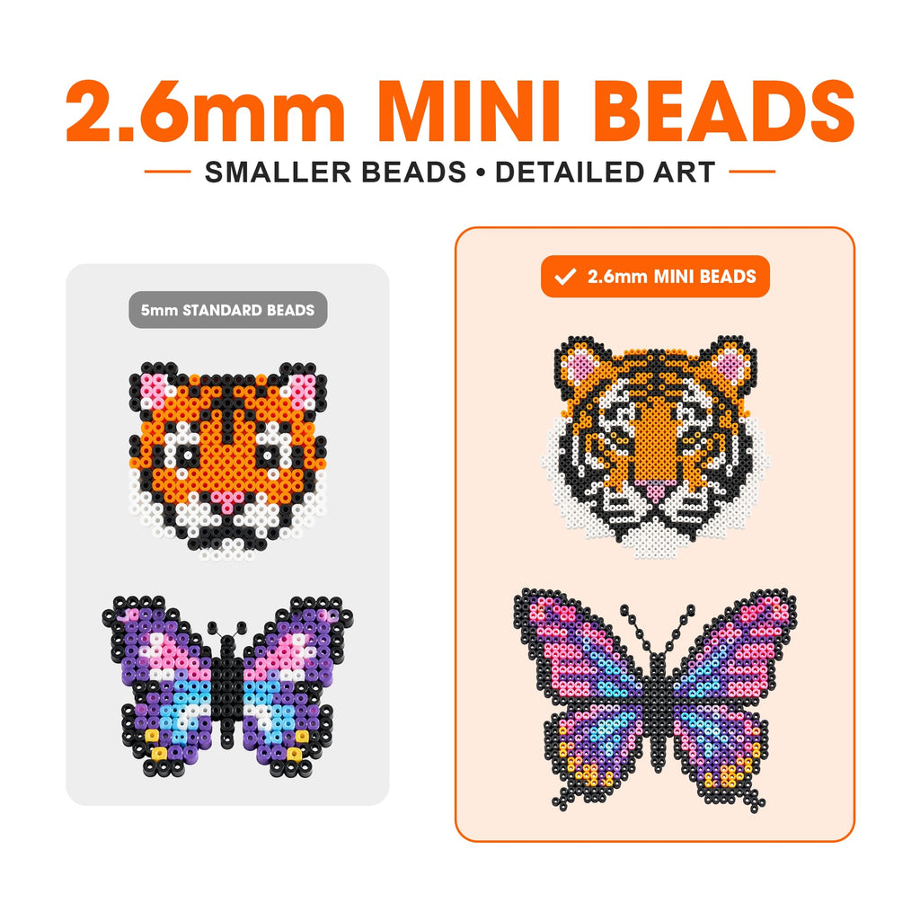 24,000 Mini Fuse Beads Kit - Tiny 2.6mm, 48 Colors, 5 Pegboards, Pixel Art