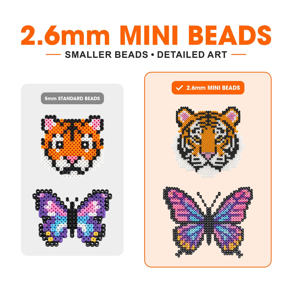 24,000 Mini Fuse Beads Kit - Tiny 2.6mm, 48 Colors, 5 Pegboards, Pixel Art