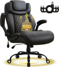 550LBS Big and Tall Office Chair, Comfy Heavy Duty Executive Chair with Adjustable Lumbar Support Double Spaces Casters, PU Leather Extra Wide Seat Ergonomic Computer Desk Chair for Back Pain, Black