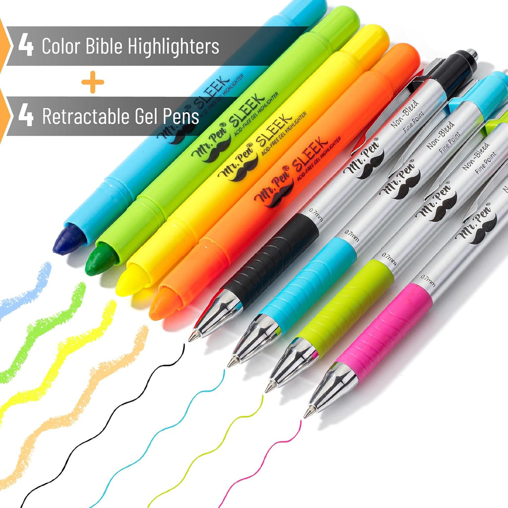 Mr. Pen- Bible Highlighters and Pens No Bleed, 8 Pack