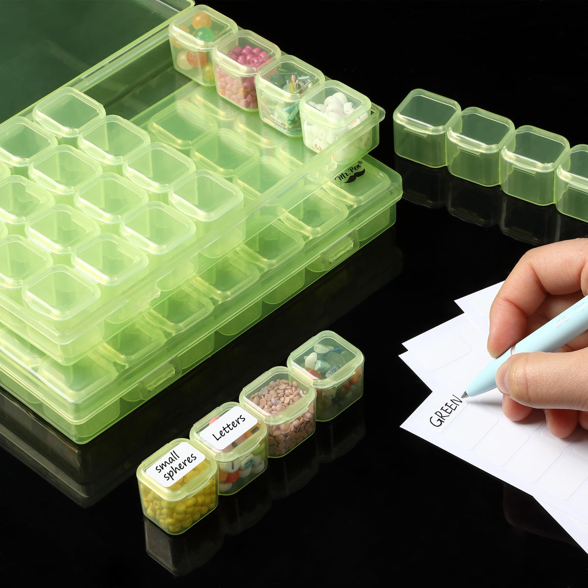 Mr. Pen- Bead Storage Containers, 28 Grids, 2 Pack, Clear White