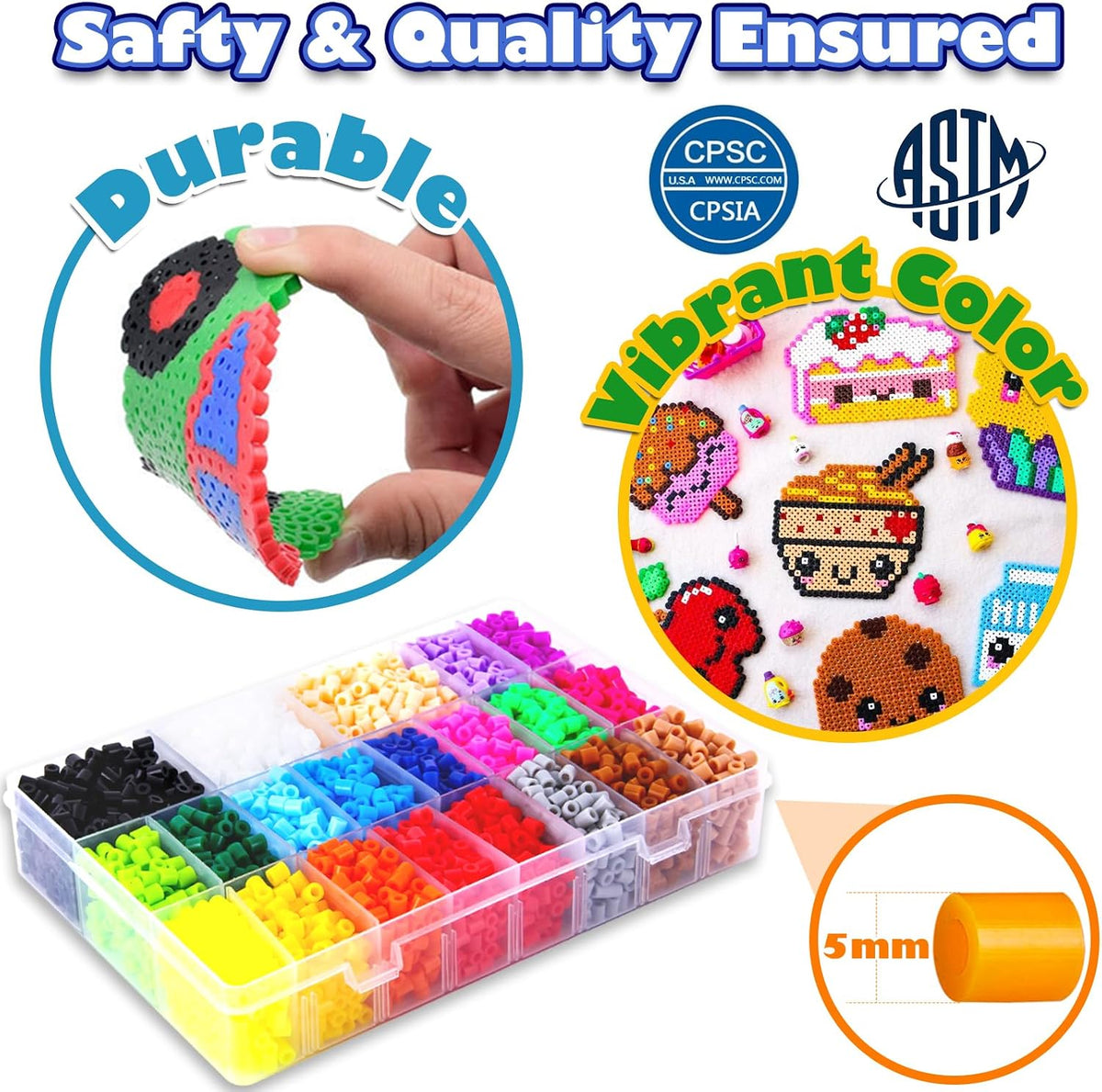 FUNZBO 5200 5mm Fuse Beads Kit Iron Set - 24 Colors | 66 Patterns, Toys, Kids Crafts for Girls Ages 8-12, Arts and Crafts for Kids Ages 6-8, Gifts for Girls Boys Kids Age 5 6 7 8 9 10 11 12 Year Old