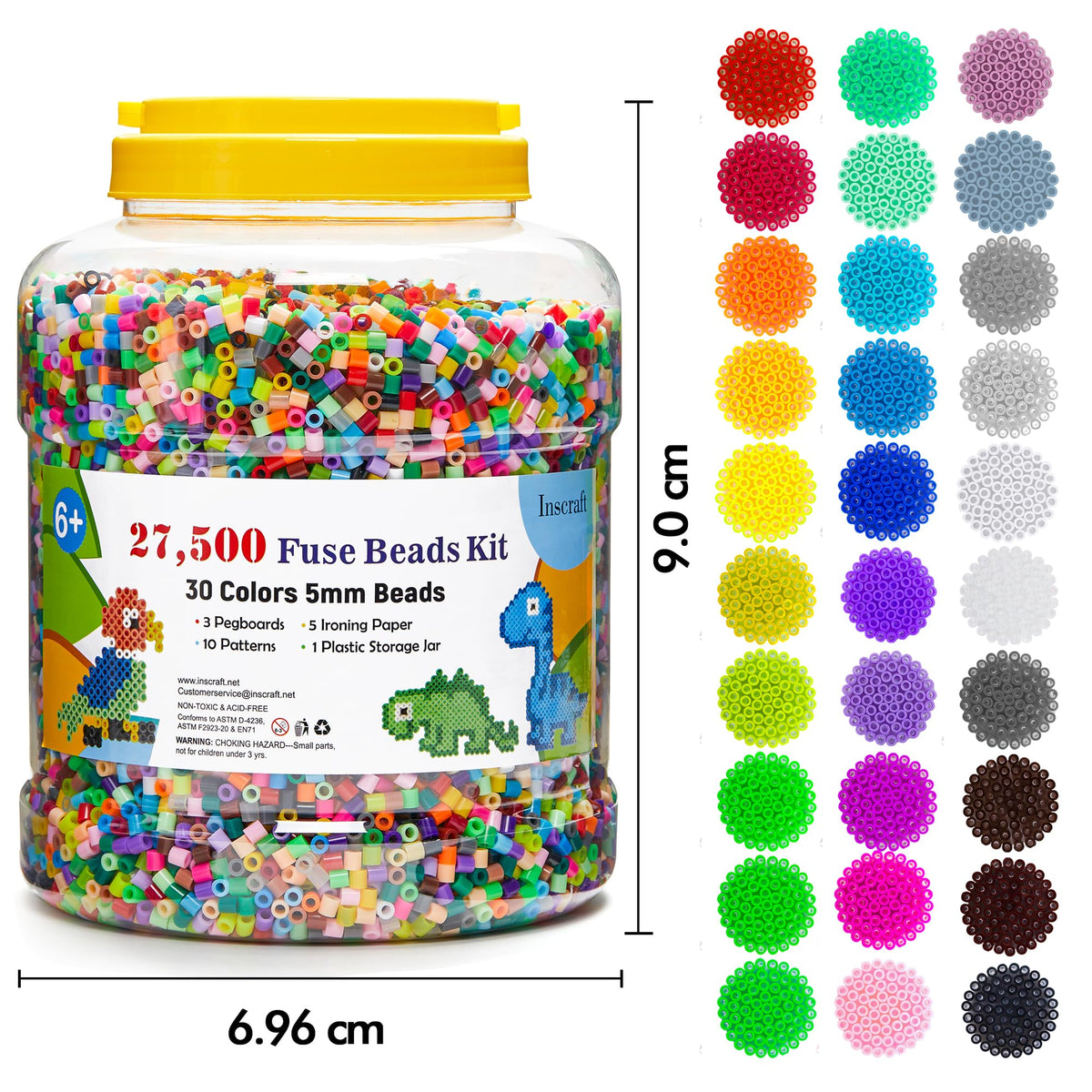 INSCRAFT Fuse Beads, 33000pcs Fuse Beads Kit for Kids, 33 Color 5MM Iron Beads Set with 150 Patterns, 8 Pegboards, 15 Ironing Paper, 6 Tweezers, 85 accessories, Craft Kits Gifts for Birthday Christmas