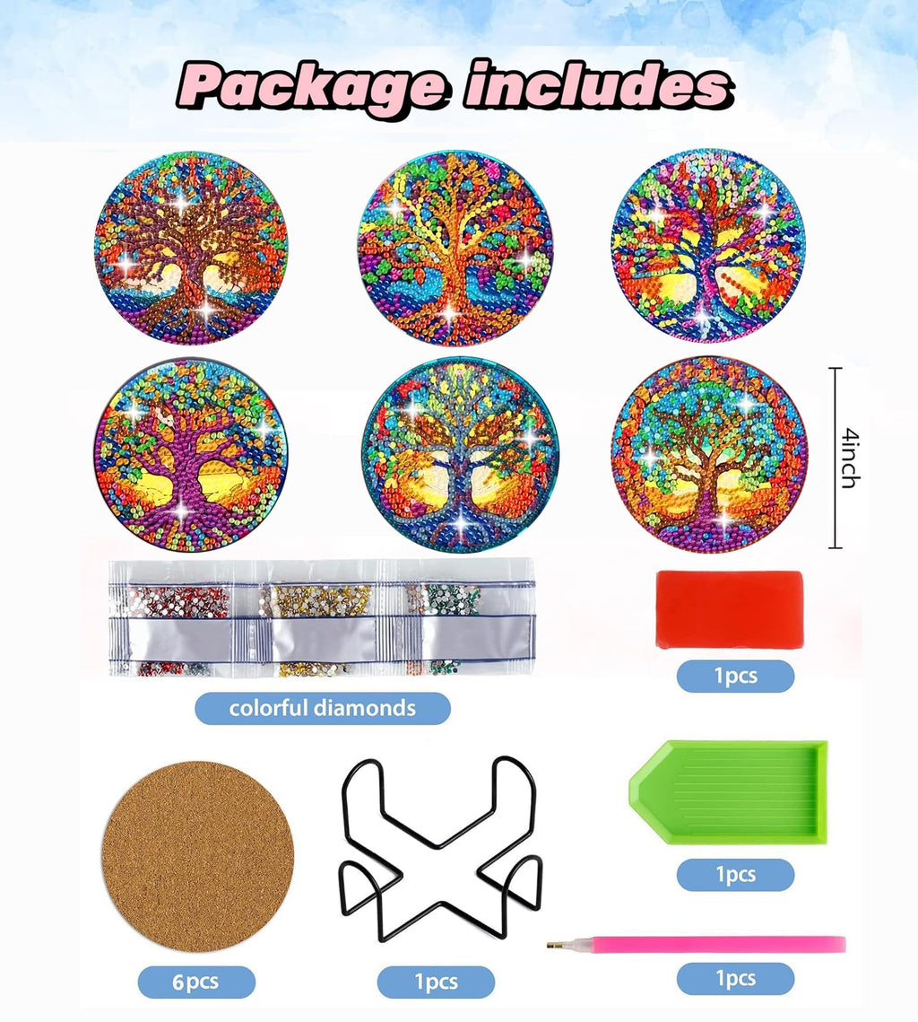 Puraikcmi 8PCs Diamond Paintings Coasters Kits Set, Funny Cat Diamond Art Coasters with Holder, DIY Crafts Diamond Art Kits Adult Craft Diamond Dots Gift