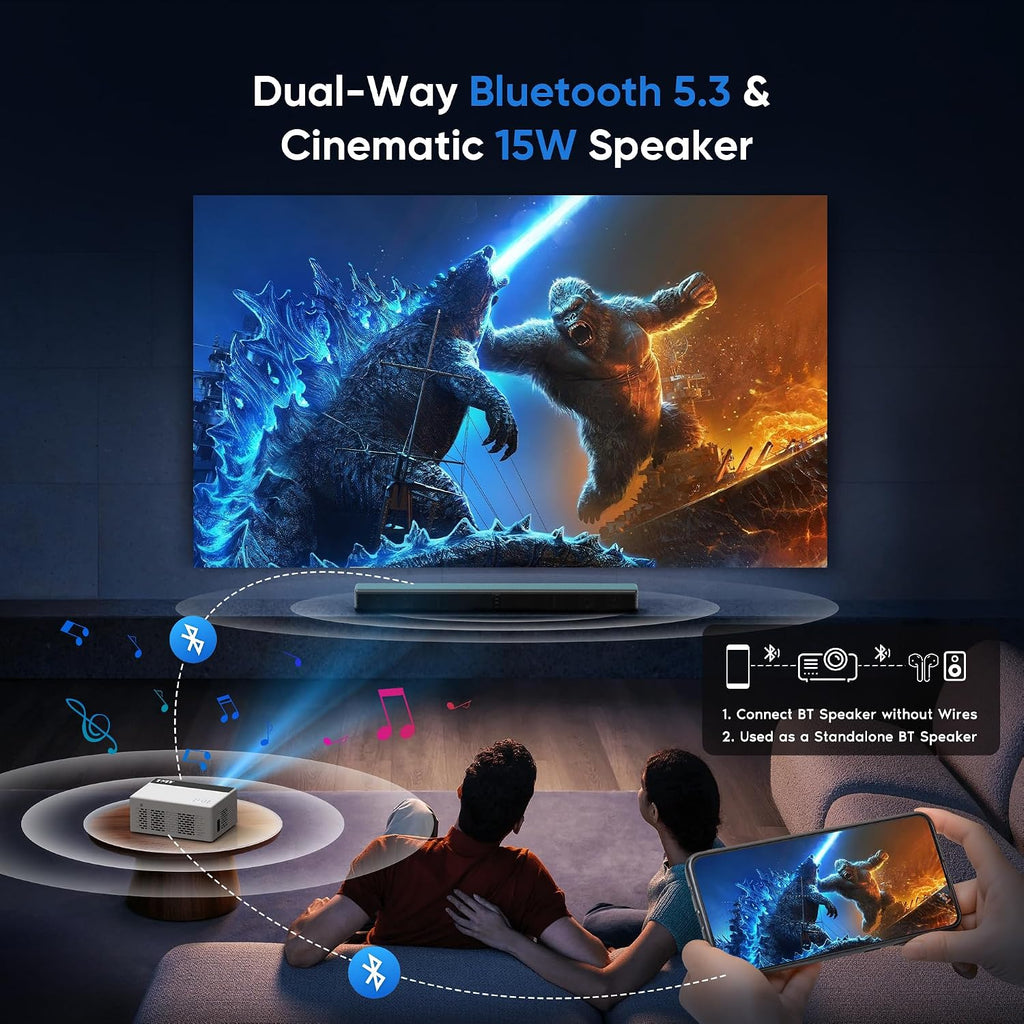 TMY Native 1080P Mini Portable Projector, 2-way Bluetooth, with 80in Screen