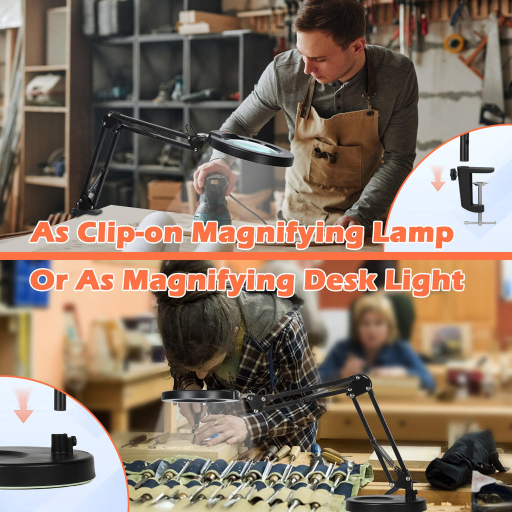 30X 12X Square Magnifying Glass with Light and Clamp, 36'' Ultra Long Lamp