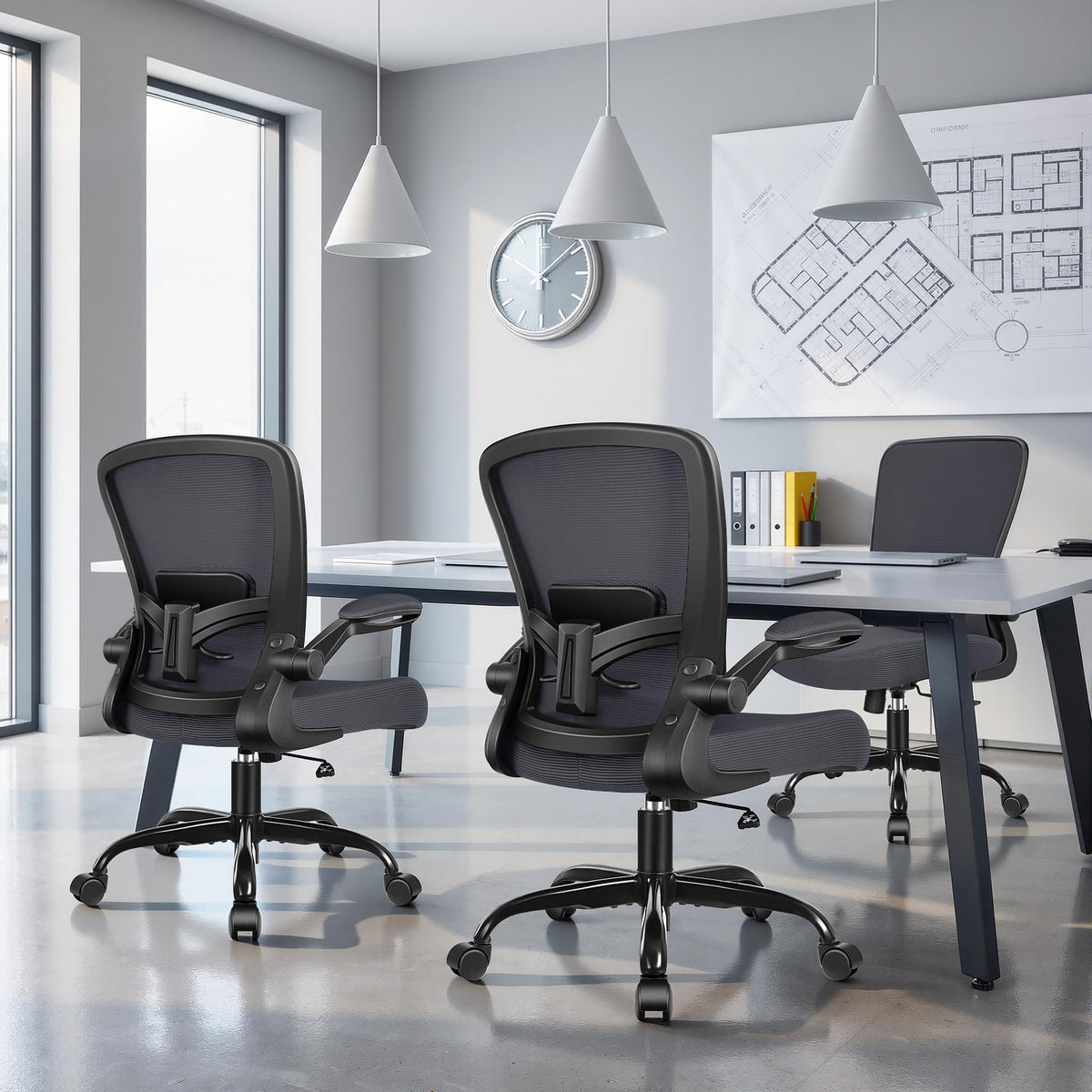 FelixKing Office Chair, Ergonomic Desk Chair Breathable Mesh Chairs Adjustable High Back Lumbar Support Flip-up Armrests, Executive Rolling Swivel Comfy Computer Chairs Home Office Black
