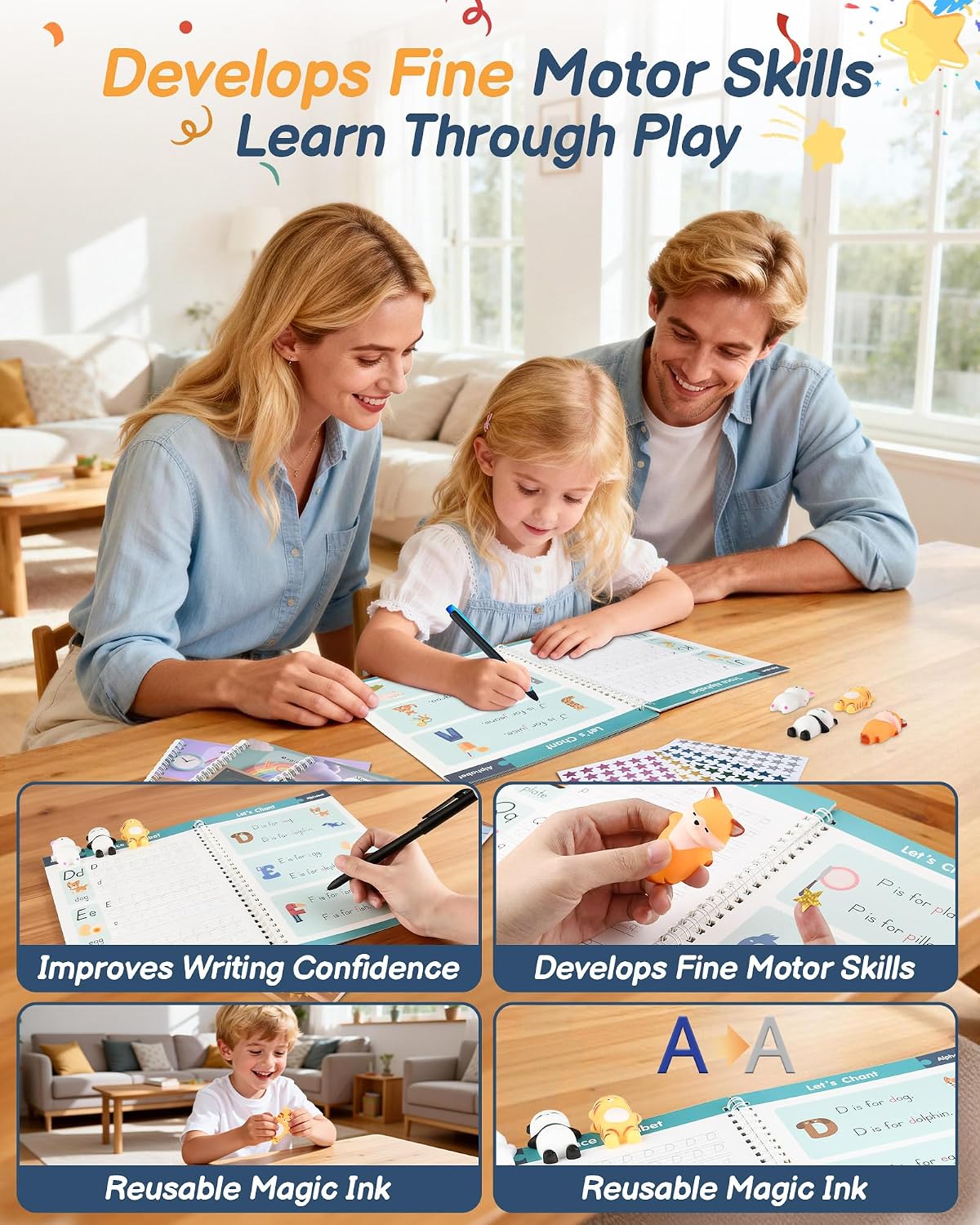 Motor Magic Happy Writer System - Grooved Writing Books for Kids 3-5