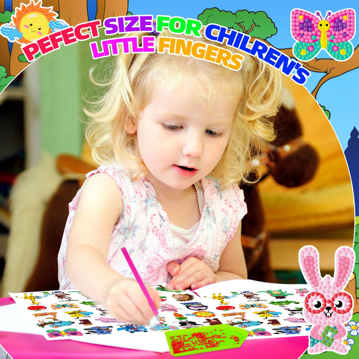 Labeol Diamond Art Kits for Kids Boys and Girls Ages 6-8-10-12 Easy to DIY Creative Diamond Art Sticker Craft by Numbers Kits for Kids and Adult Beginners (Animal)
