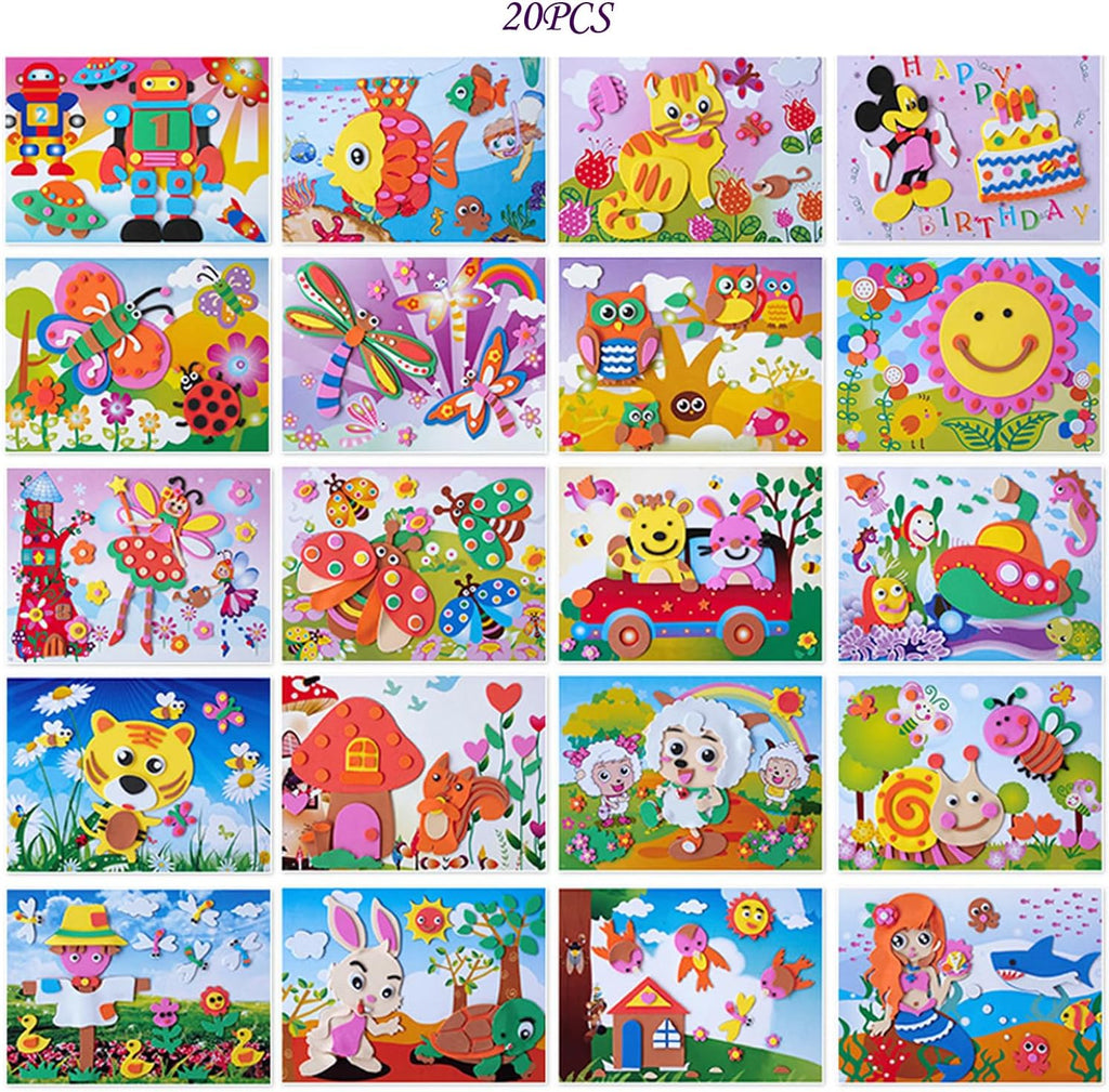 20 Pcs Foam Stickers Mosaic Sticker Art Kits for Kids,DIY Cartoon Animal Painting Stickers Class Drawing Sticker Puzzle Art Craft Kit for Girls Boys Preschool Activities Early Learning Games