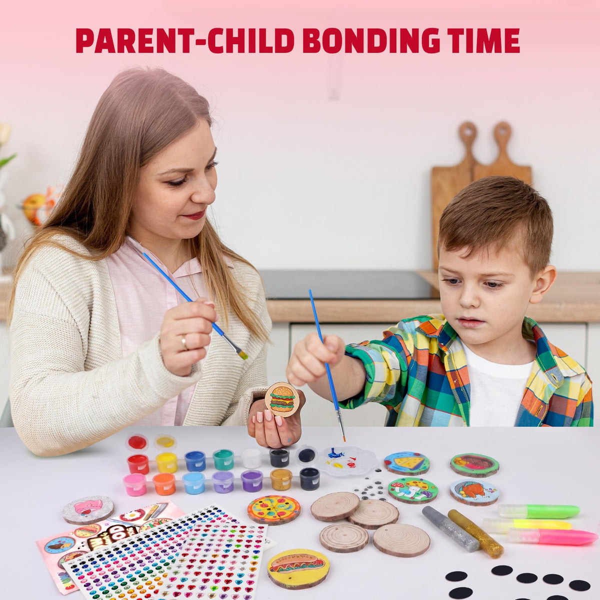 Wooden Painting Kit for Kids, Arts and Crafts Gift Set for Boys Girls 6-12