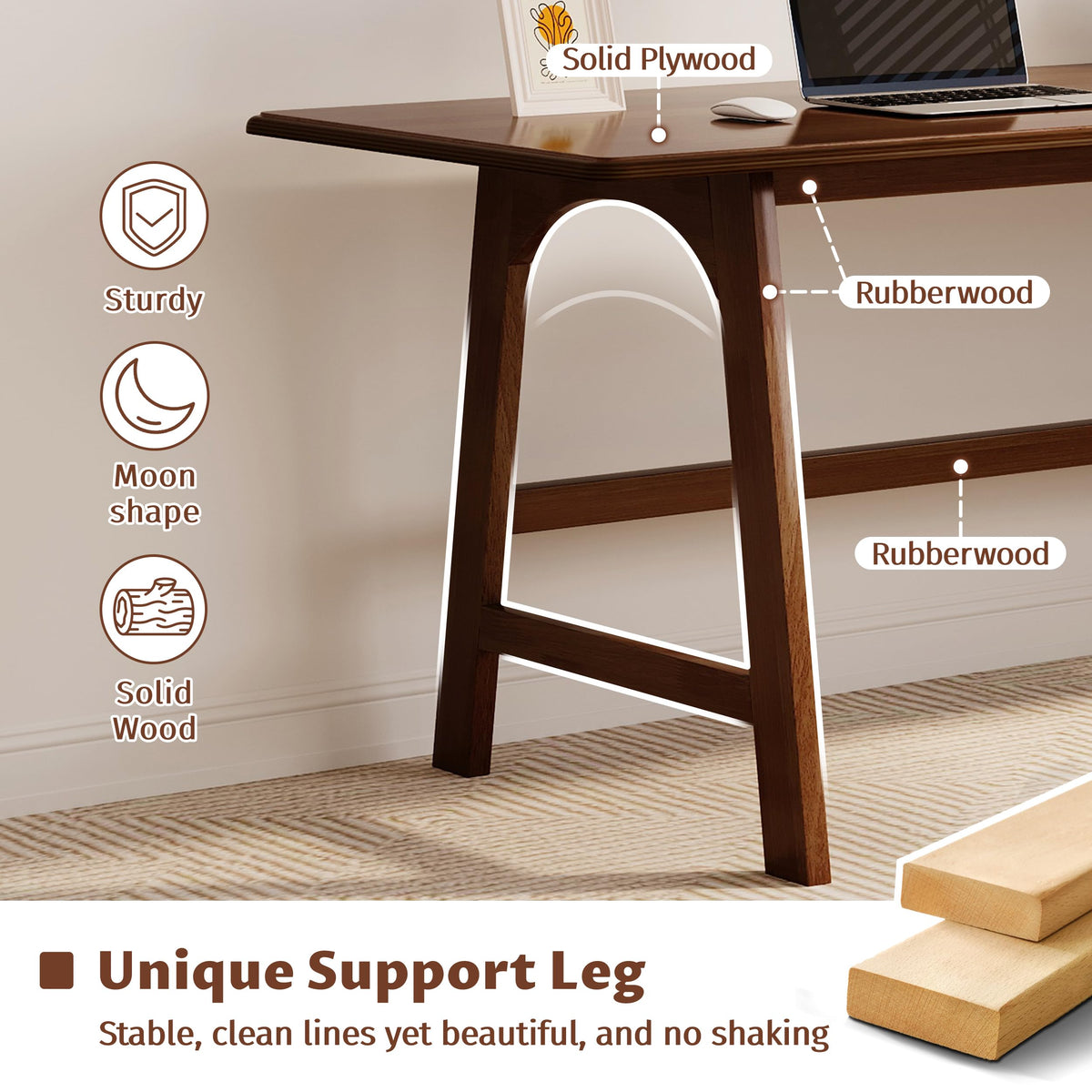 IOTXY Solid Wood Writing Table - 60" W Minimalist PC Computer Desk, Oak