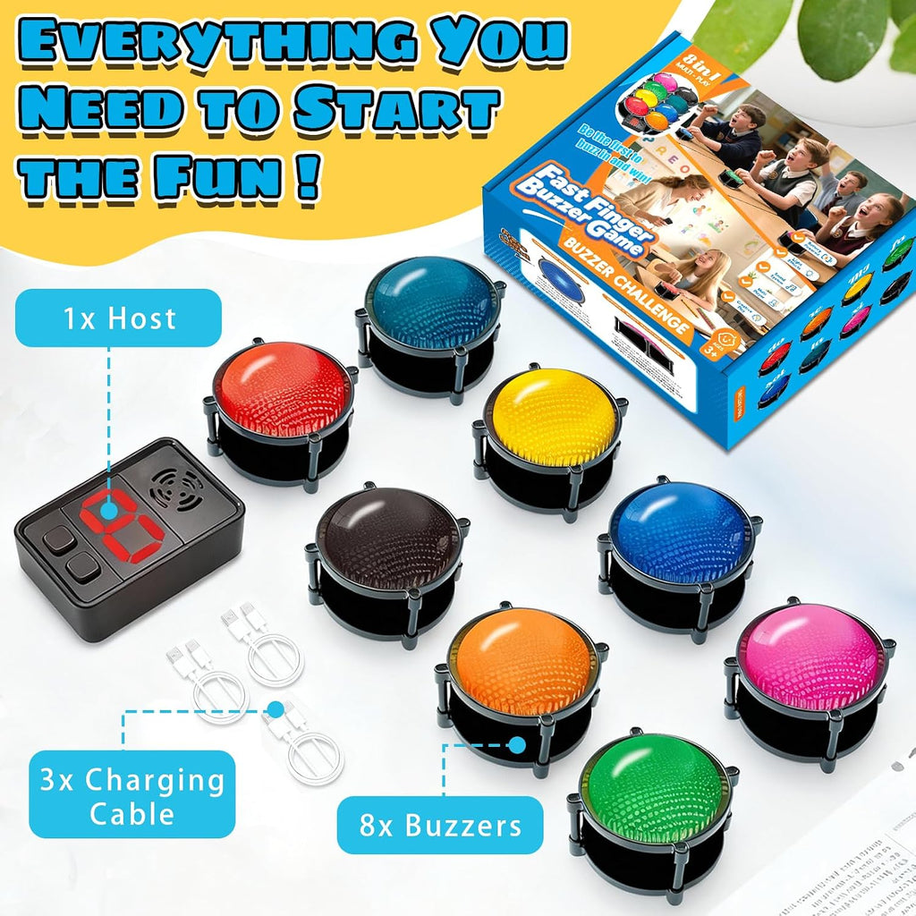 Wireless Buzzers System for Game Show, Family Feud Buzzer with Light, Show Who Buzzed First, 4 Modes, 165ft Distance, Rechargeable Answer Buzzers for Trivia Games, Classroom, Jeopardy, Quizzes Party