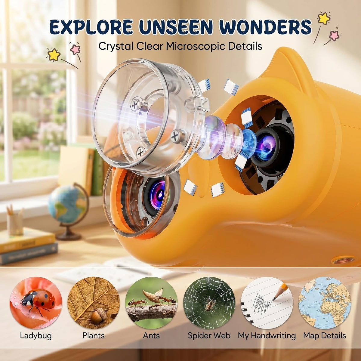 OAEBLLE: 2-in-1 Handheld Digital Microscope & Pocket Telescope for Kids, 1000X / 10X, 2.0" Screen, 8 LEDs, 1080P Camera