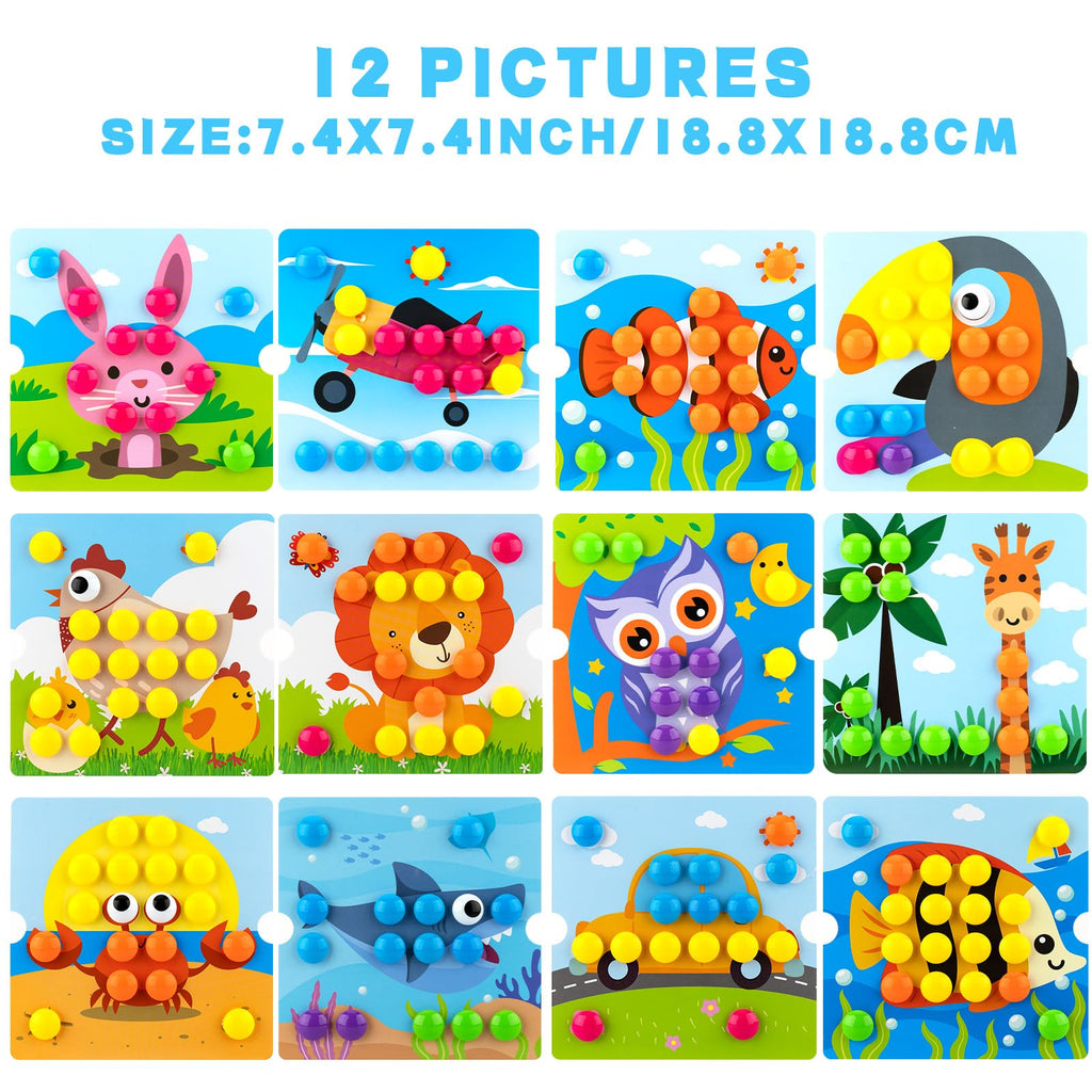 Button Art Toys for Toddlers Ages 3+, Mosaic Peg Board