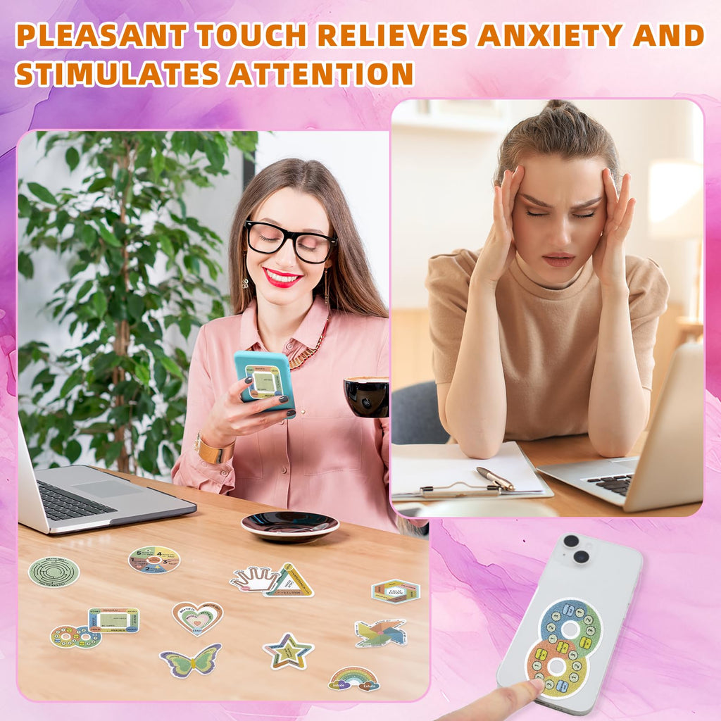 108 Pieces Sensory Stickers - 2 Textured Surface Sensory Stickers with Storage Box - Fidget Strips for Adults, and ADHD - Anxiety Relief Mindfulness Stickers for Office Desk