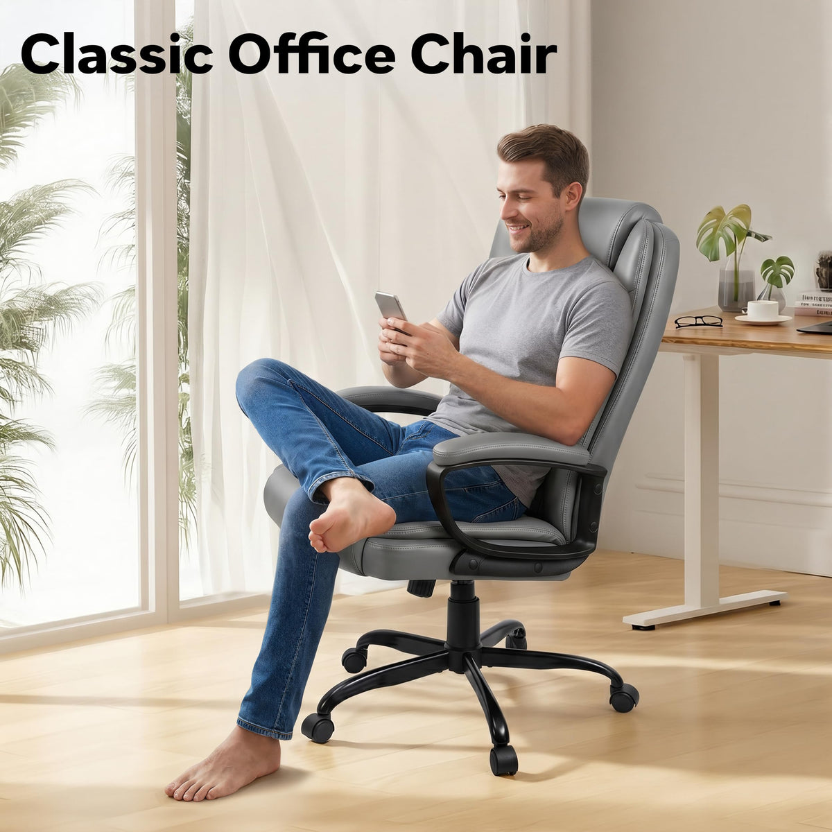 Office Chair, High Back Ergonomic Home Office Desk Chairs with Lumbar Support, Adjustable Big and Tall Computer Chair, 360° Swivel, PU Leather, Brown