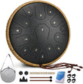QingShi 14" Steel Tongue Drum — 15-Note C Major Hand Pan with Accessories