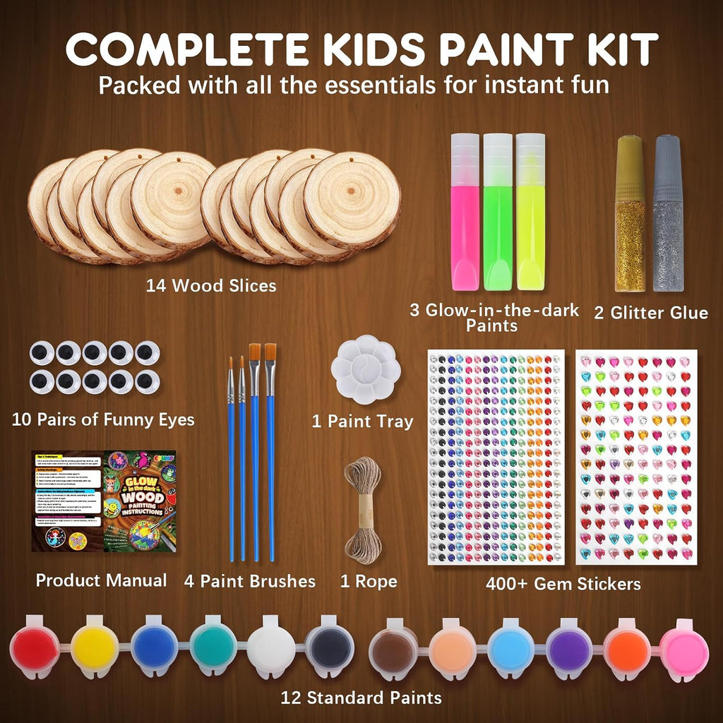 Wooden Painting Kit for Kids, Arts and Crafts Gift Set for Boys Girls 6-12