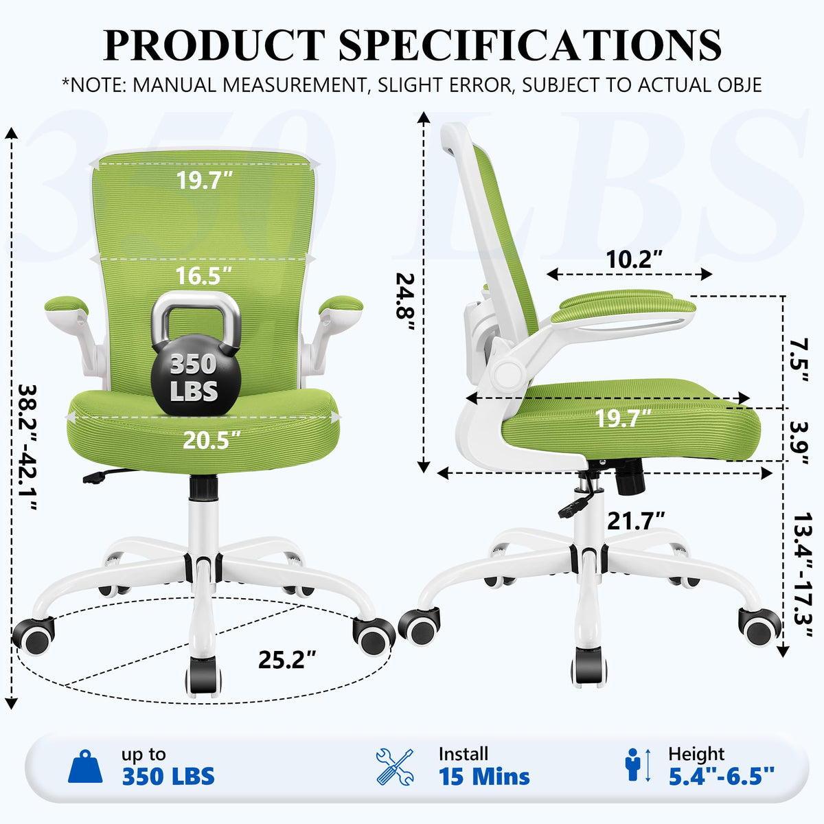 FelixKing Office Chair, Ergonomic Desk Chair Breathable Mesh Chairs Adjustable High Back Lumbar Support Flip-up Armrests, Executive Rolling Swivel Comfy Computer Chairs Home Office Black