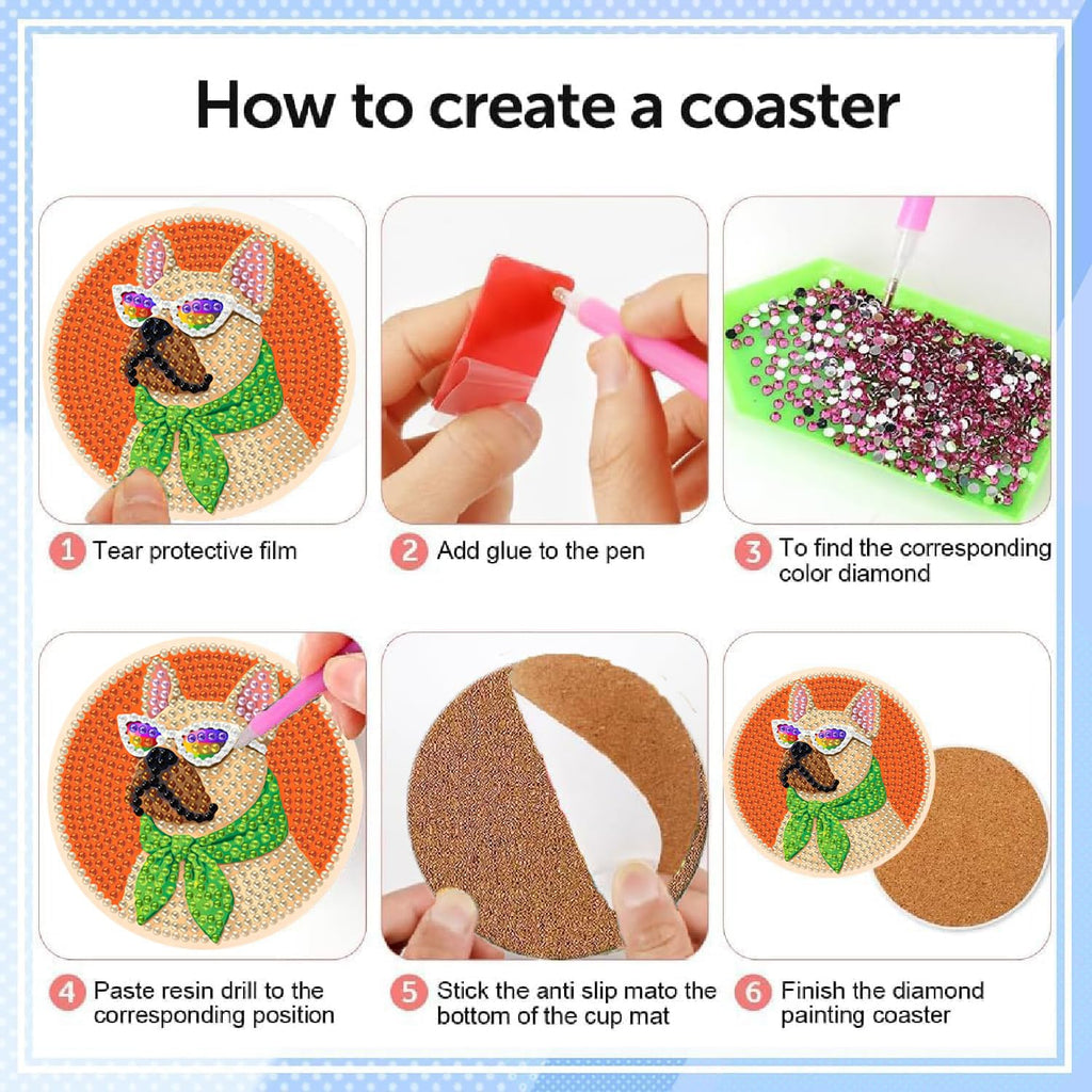 Puraikcmi 8PCs Diamond Paintings Coasters Kits Set, Funny Cat Diamond Art Coasters with Holder, DIY Crafts Diamond Art Kits Adult Craft Diamond Dots Gift