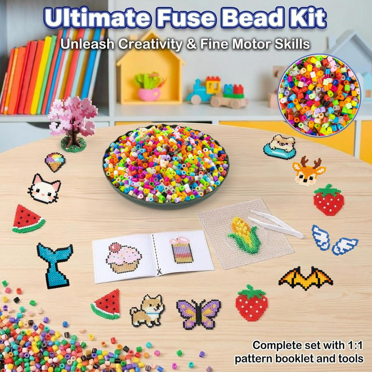 Sukh 5400+Pcs Fuse Beads Bulk - 5mm Melting Beads for Crafts, 24 Colors