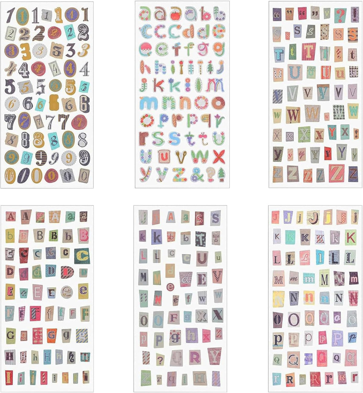347PCS Vintage Stickers, 6 Sheet Scrapbook Stickers Graffiti, Cute Vintage Letters Numbers Self Adhesive Decals Scrapbooking Supplies for Diary DIY Art Album Paper Crafts (347PCS)