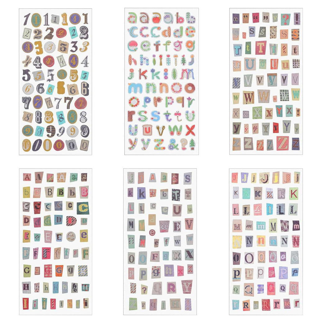 347PCS Vintage Stickers, 6 Sheet Scrapbook Stickers Graffiti, Cute Vintage Letters Numbers Self Adhesive Decals Scrapbooking Supplies for Diary DIY Art Album Paper Crafts (347PCS)