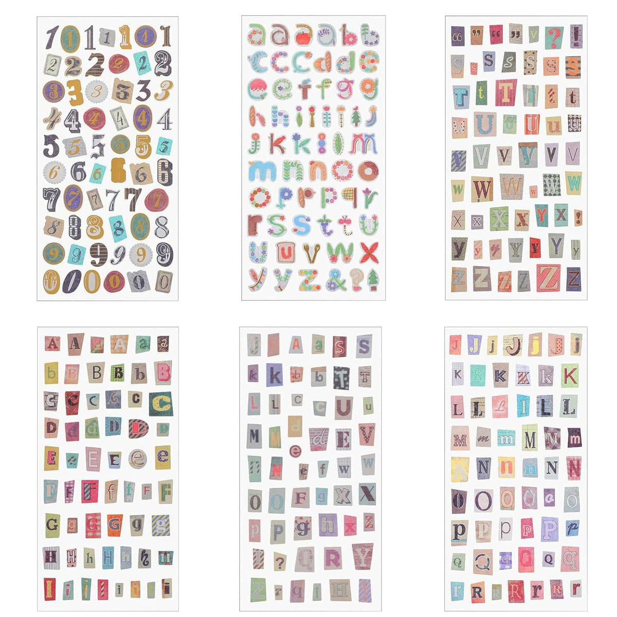 347PCS Vintage Stickers, 6 Sheet Scrapbook Stickers Graffiti, Cute Vintage Letters Numbers Self Adhesive Decals Scrapbooking Supplies for Diary DIY Art Album Paper Crafts (347PCS)