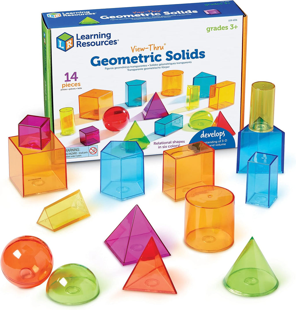 View-Thru Geometric Solids — 14-Piece Transparent 3D Shape Set (Grades K–8)