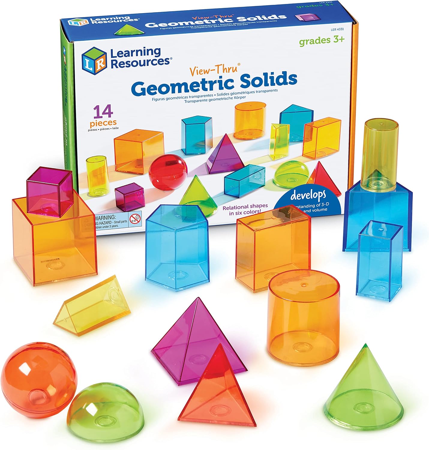 View-Thru Geometric Solids — 14-Piece Transparent 3D Shape Set (Grades K–8)