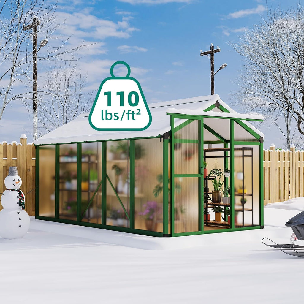 Garvee Aluminum Polycarbonate Greenhouse (6×8 to 8×12 ft)