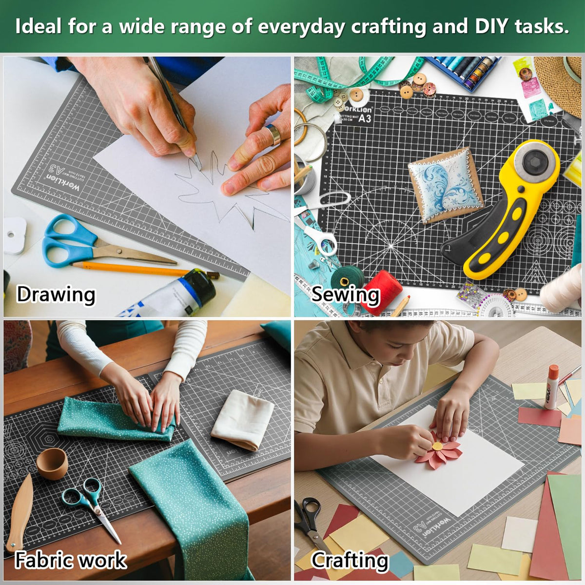 WORKLION 12" x 18" Art Self Healing PVC Cutting Mat, Double Sided, Gridded Rotary Cutting Board for Craft, Fabric, Quilting, Sewing, Scrapbooking Project……