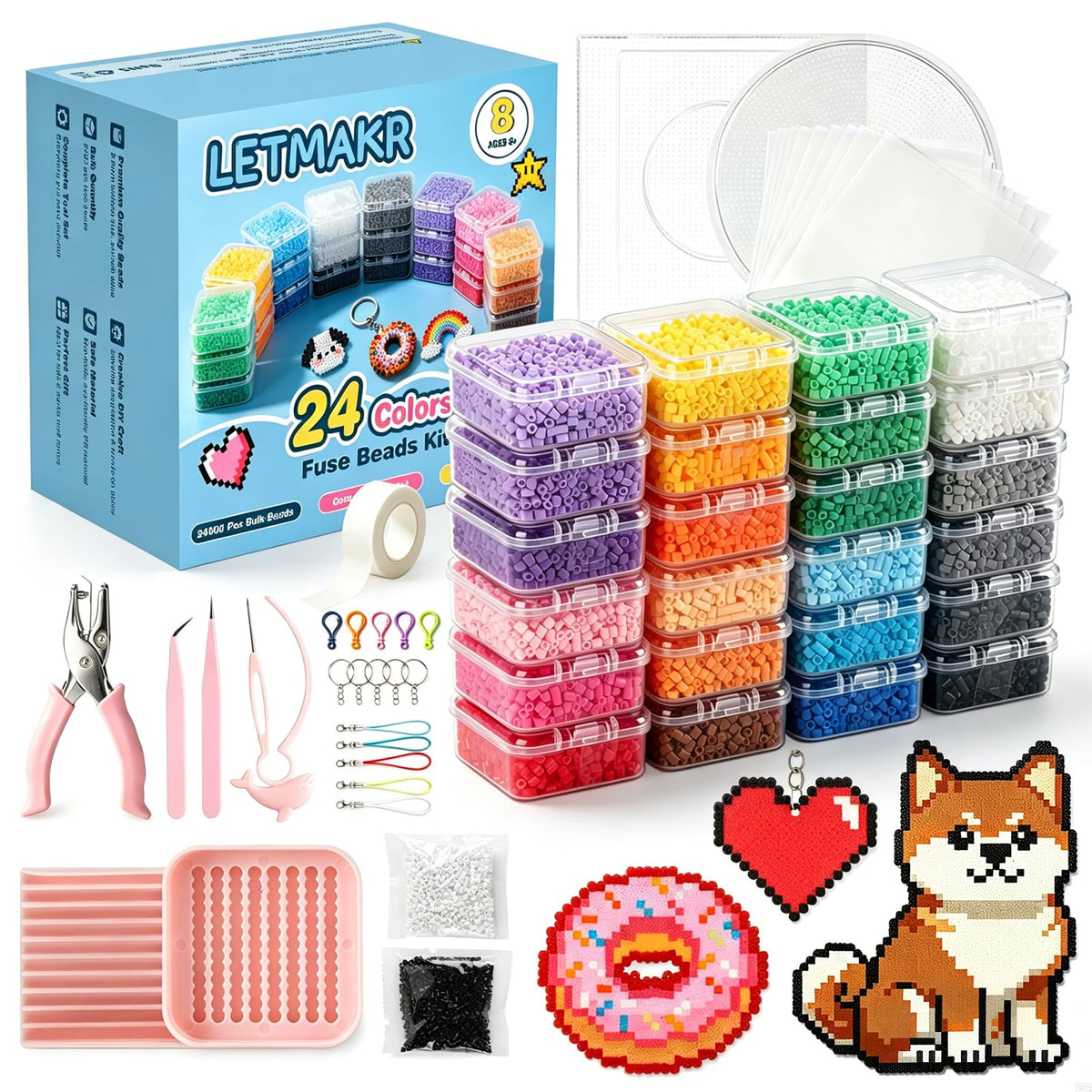 48-Color 2.6mm Fuse Beads Kit, 48,000 Mini Beads for Pixel Art DIY