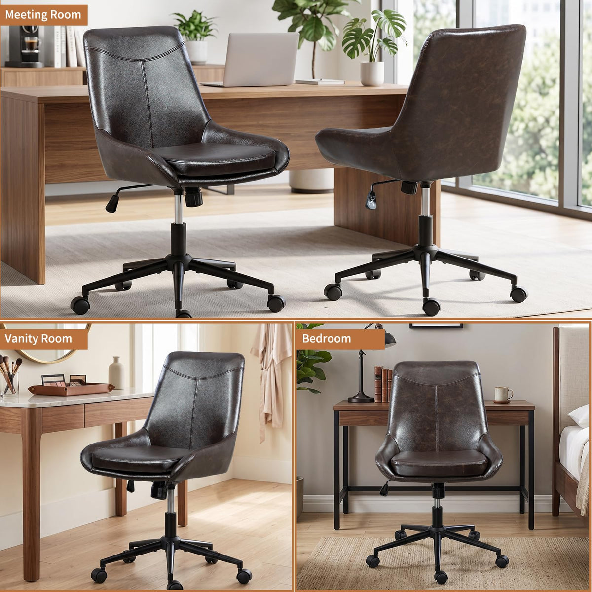 Home Armless Office Desk Chair, Linen Small Computer Chair with Adjustable Height, Removable Cushion, Comfy Rolling 360° Swivel Vanity Task Chair, Blue