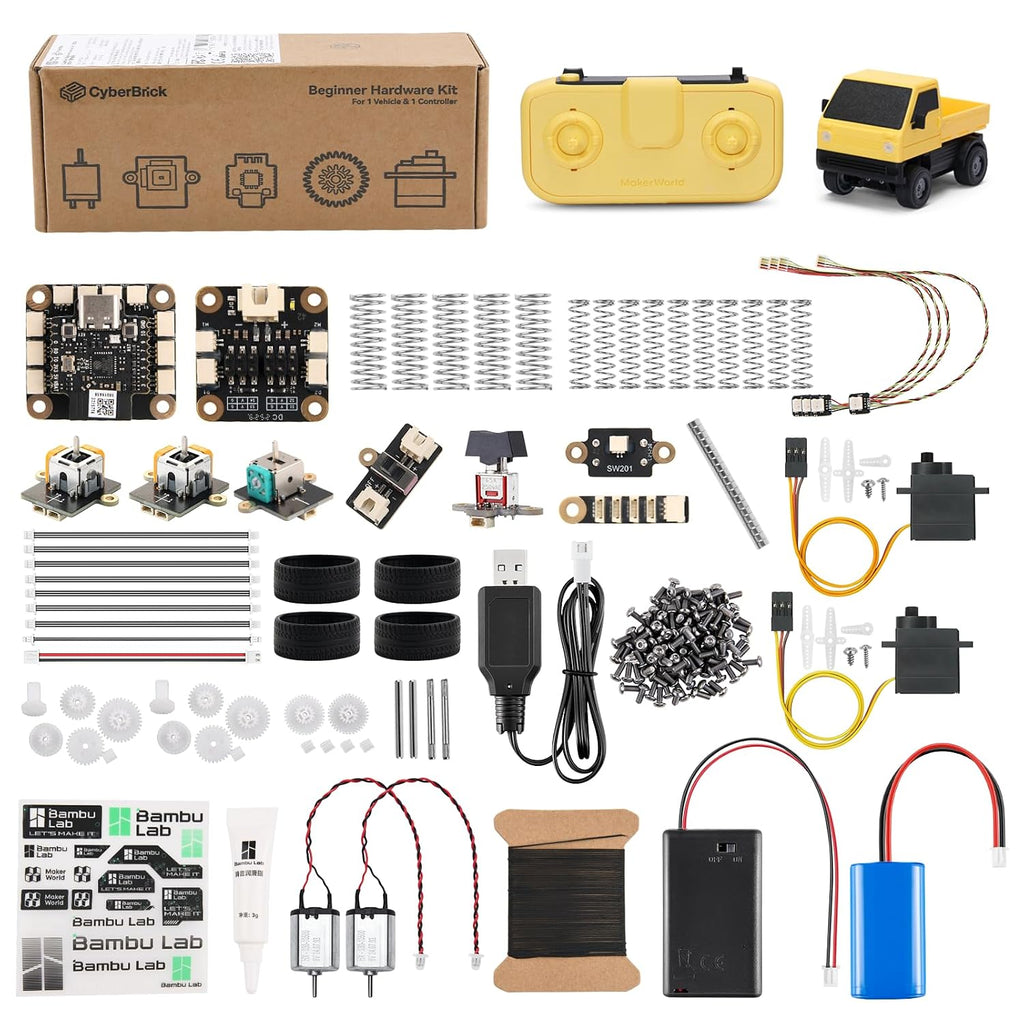 Makerworld CyberBrick Beginner Hardware Kit ZK004 (1 Vehicle,1 Remote),3D Printing STEM,DIY Build RC Car& Programmable Robotics Set,Modular Coding Electronics Learning Set for Bambu Lab Maker