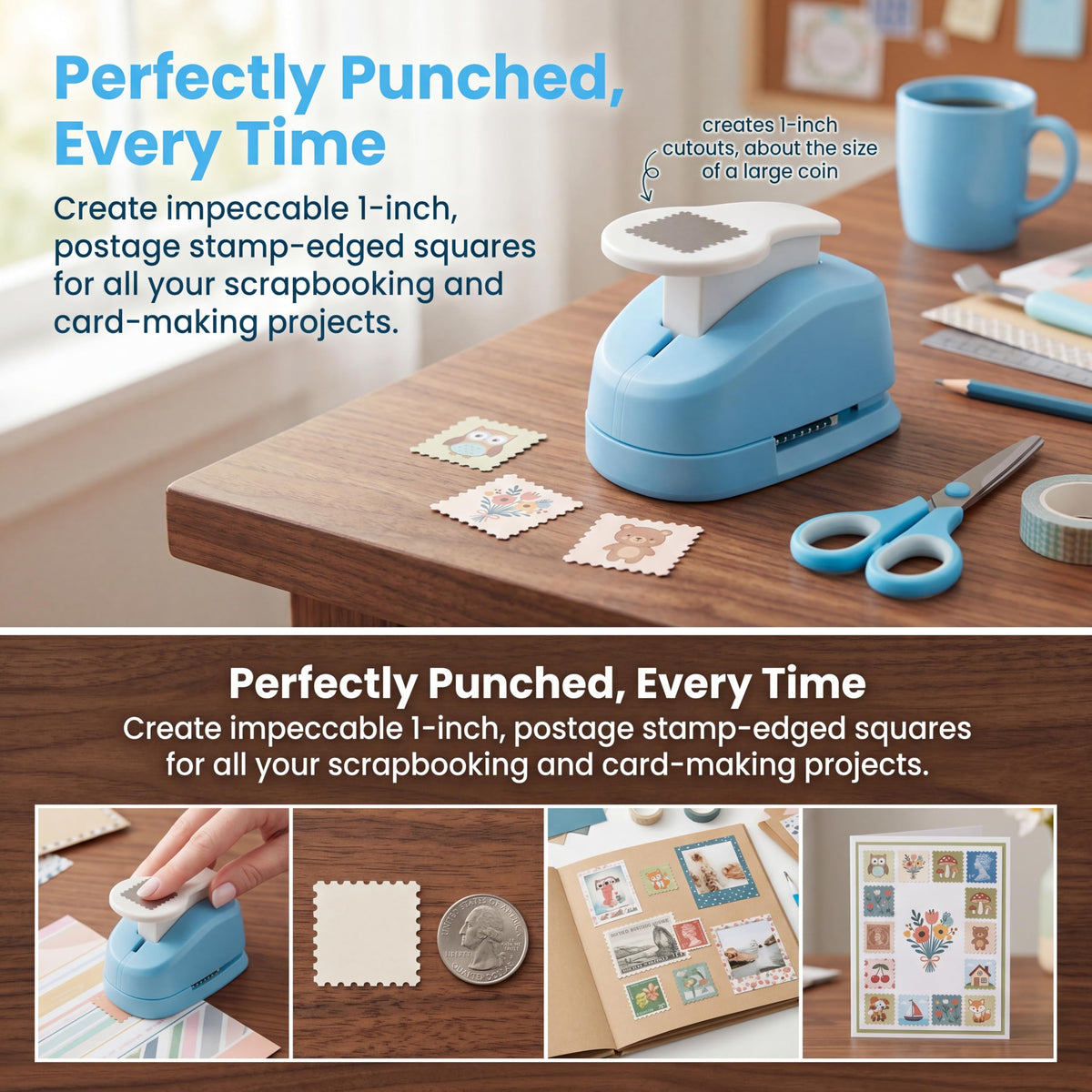 Stamp Punch, 1.5 * 1.5inch Square Stamp Puncher Postage Stamps Punches, Stamps Shaped Paper Punch, Lever Paper Punches for Crafting,Craft Cutter Hole Puncher for Scrapbooking Journaling Card Making