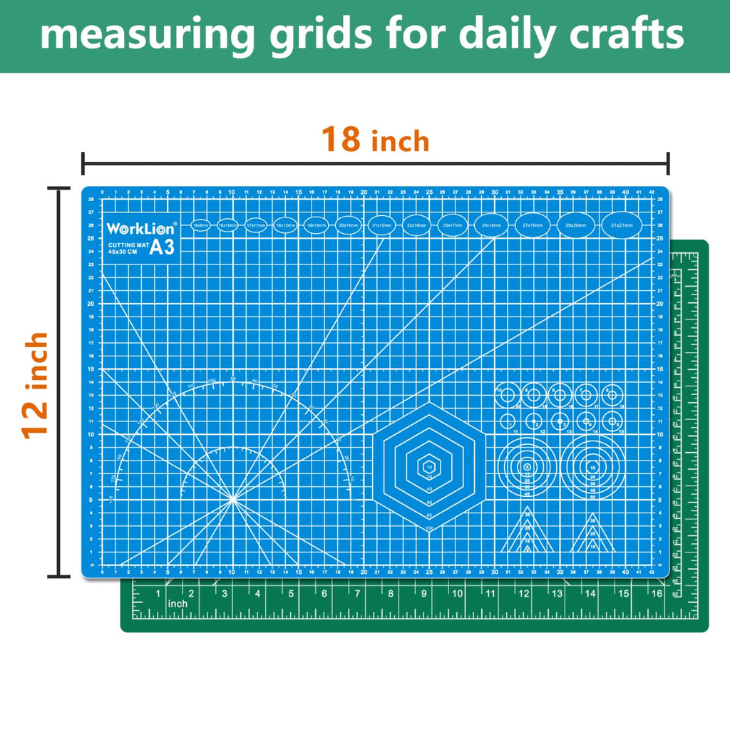 WORKLION 12" x 18" Art Self Healing PVC Cutting Mat, Double Sided, Gridded Rotary Cutting Board for Craft, Fabric, Quilting, Sewing, Scrapbooking Project……