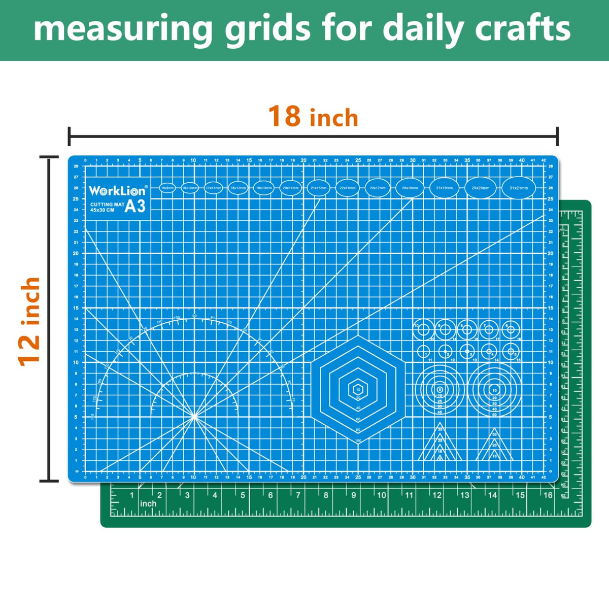 WORKLION 12" x 18" Art Self Healing PVC Cutting Mat, Double Sided, Gridded Rotary Cutting Board for Craft, Fabric, Quilting, Sewing, Scrapbooking Project……