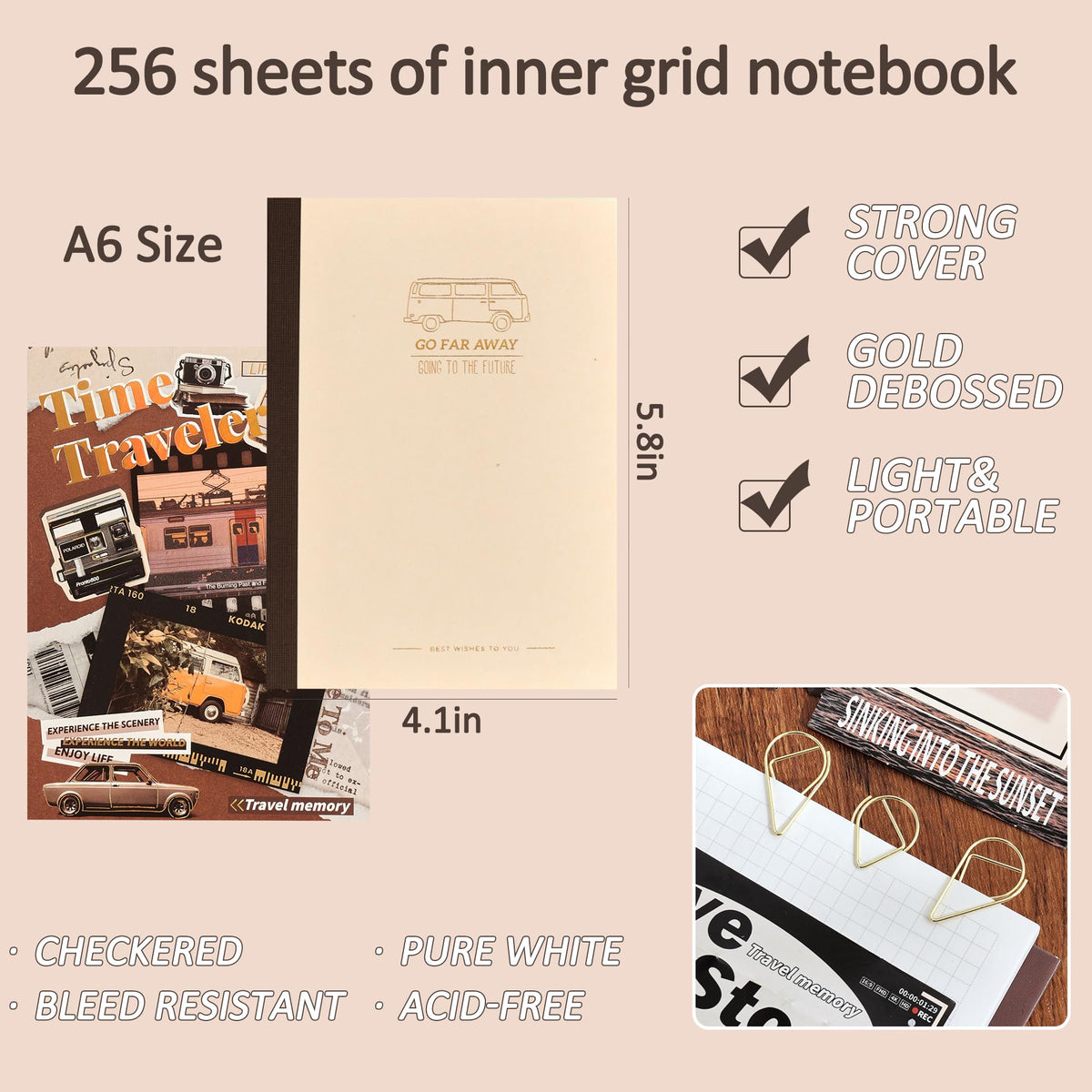 emmoolife 348 Pcs Scrapbooking Supplies Kit, Vintage Aesthetic Scrapbook Kit for Bullet Junk Journal, Stationery, A6 Grid Notebook, DIY Journaling Supplies, Birthday Craft Gift for Teen Girl Women