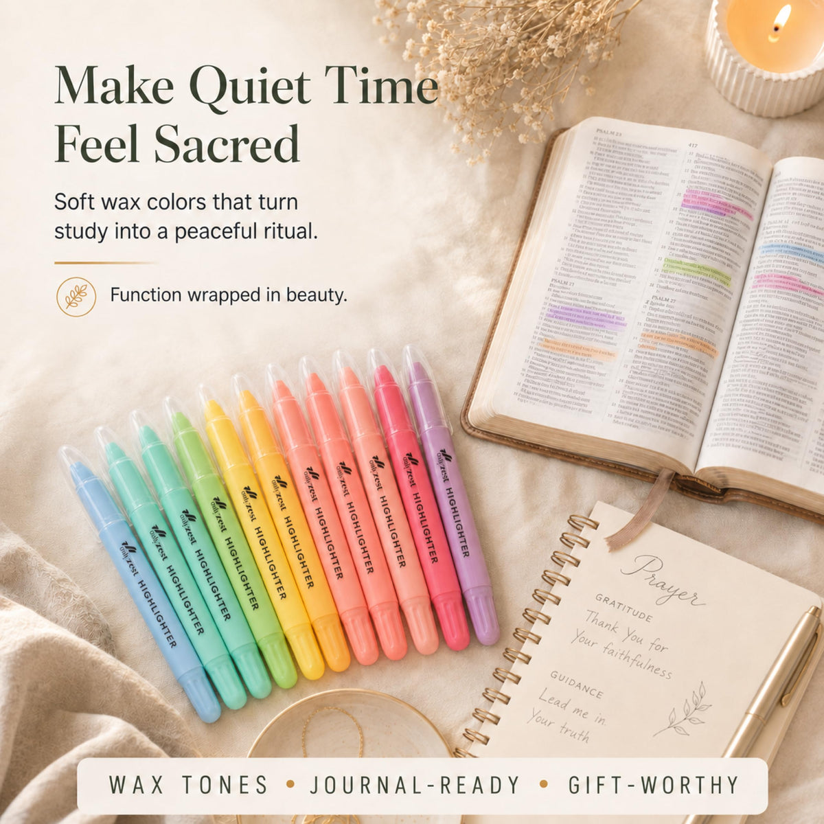 10 Pack Bible Safe Highlighters - Pastel Color, Wax Highlighters