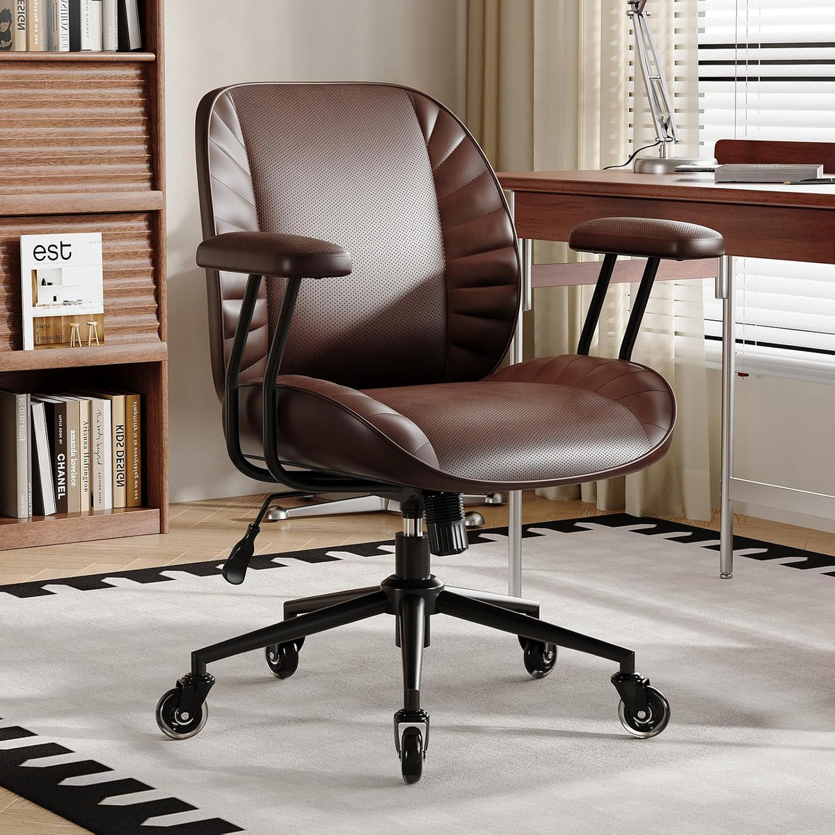 BFZ Leather Home Office Desk Chair with Lumbar Support, Brown