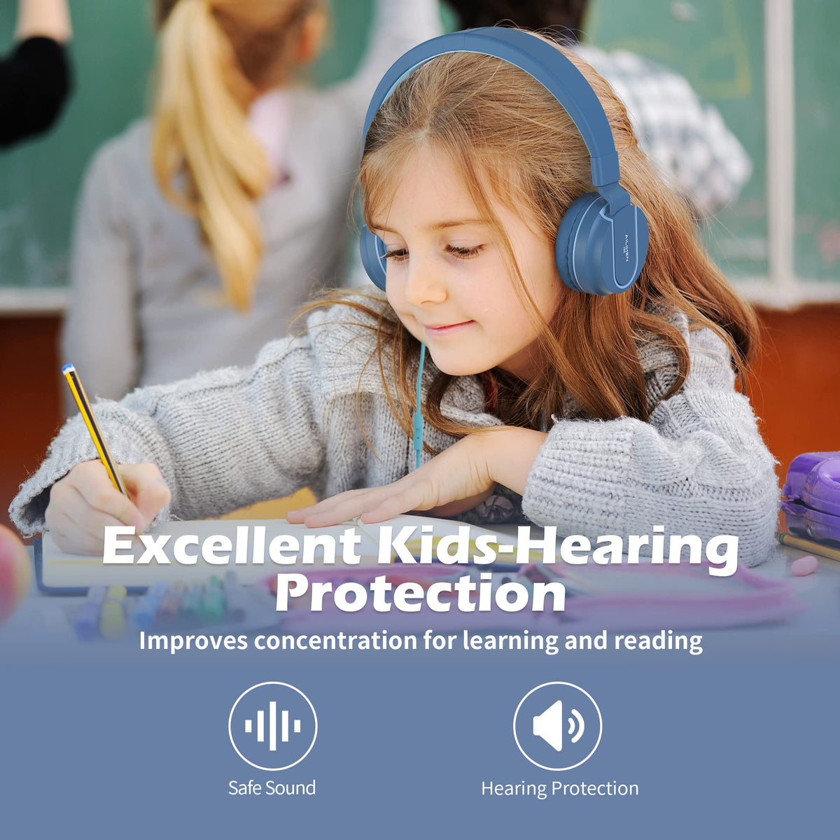 AILIHEN I35 Kids Headphones for School with Mic, 93dB Volume, Green Purple