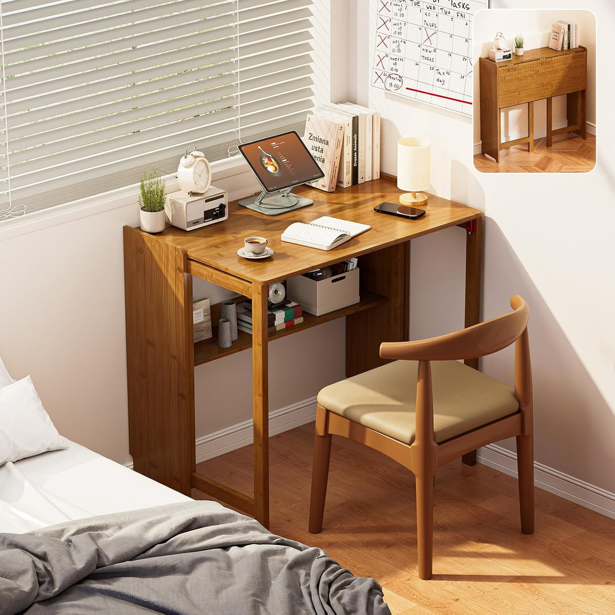 Dezyfurni Bamboo Folding Student Desk with Storage