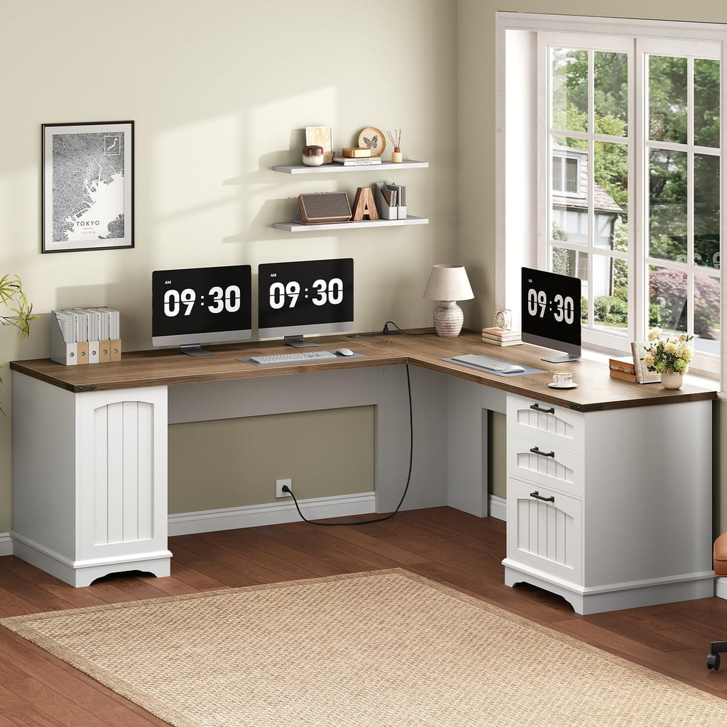 HOOBRO 59-Inch L-Shaped Student Desk with Storage