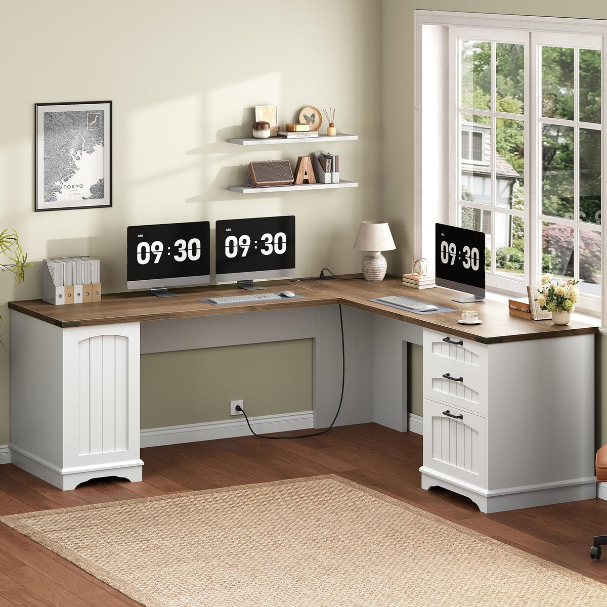 HOOBRO 59-Inch L-Shaped Student Desk with Storage