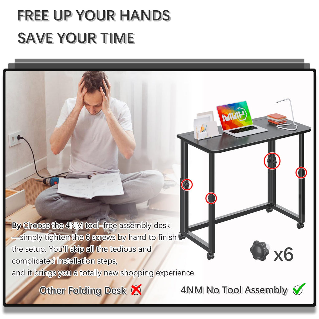 4NM 27.5-Inch Folding Student Desk with Wheels