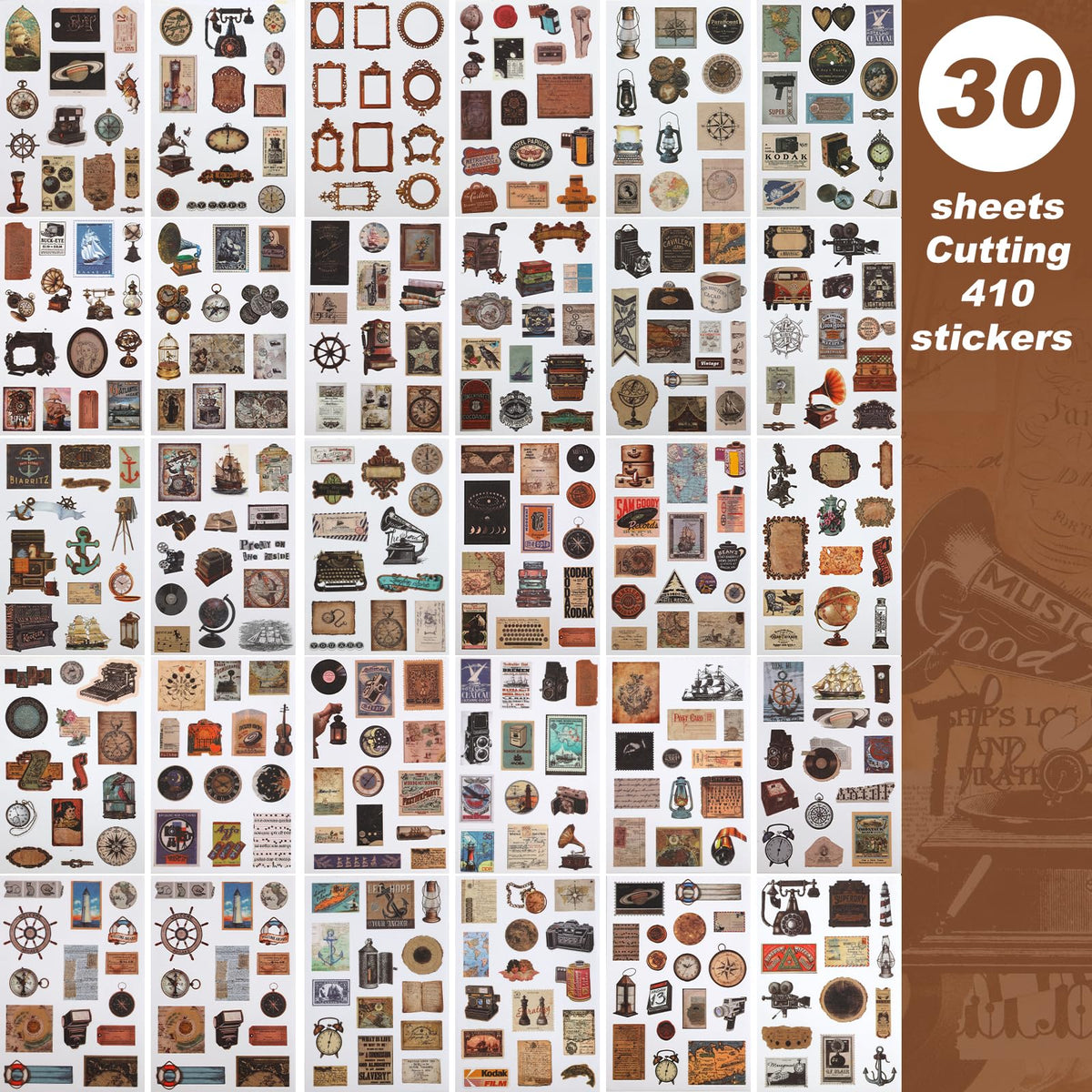 Vintage Ephemera Stickers Scrapbook Sticker Book with 439 Stickers and 20 Scrapbook Papers Sticker Book for journaling