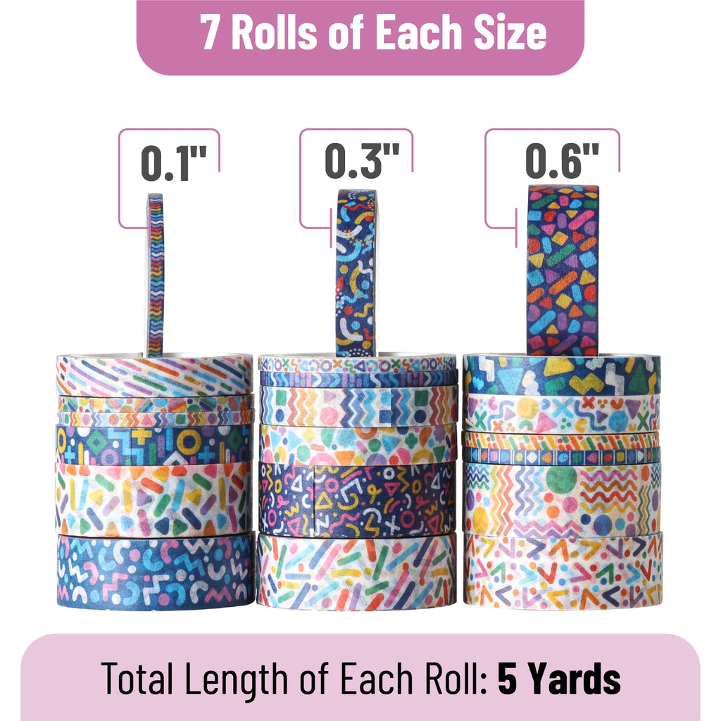 Mr. Pen- Washi Tape Set, 21 Rolls, Assorted Sizes, Floral